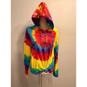 NEW Dyenomite women's medium tie-dyed rainbow hooded pullover